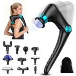 Folding Massage Gun with Heat & Cold Therapy, Back & Deep Tissue Massager with 10 Heads, 9 Speeds, Quiet Rechargeable Percussion Massager for Back Pain Relief, Shoulders, Legs, Portable with Case