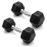 CAP Barbell 15 LB Rubber Coated Hex Dumbbell Hand Weight - Pair | Chrome Handle