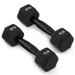 Fitvids Rubber Encased Exercise & Fitness Hex Dumbbell â€“ Hand Weights with Anti-Slip Metal Handle for Home Gym 5LB Pair Black