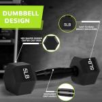 Fitvids Rubber Encased Exercise & Fitness Hex Dumbbell â€“ Hand Weights with Anti-Slip Metal Handle for Home Gym 5LB Pair Black