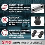 SPRI Dumbbells Hand Weights Set of 2-12 lb Rubber Hex Chrome Handle Exercise & Fitness Dumbbell for Home Gym Equipment Workouts Strength Training Free Weights for Women, Men