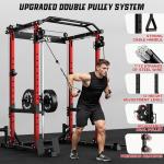 JELENS C12 Squat Rack for Home Gym, 2000LBS Power Rack with Adjustable Pulley System, Power Cage Workout Equipment with LAT Pulldown and Training Attachment (Red, C12 Squat Rack)