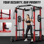 JELENS C12 Squat Rack for Home Gym, 2000LBS Power Rack with Adjustable Pulley System, Power Cage Workout Equipment with LAT Pulldown and Training Attachment (Red, C12 Squat Rack)