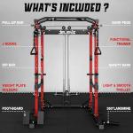 JELENS C12 Squat Rack for Home Gym, 2000LBS Power Rack with Adjustable Pulley System, Power Cage Workout Equipment with LAT Pulldown and Training Attachment (Red, C12 Squat Rack)