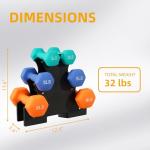 Fitvids Colored Neoprene Dumbbell Set with Rack, 32 LBS (3/5/8LB Pairs)
