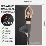 Hatha Yoga Large TPE Yoga Mat 6'x4'x1/2" Extra Thick Non-Slip Exercise Mat - for Yoga Pilates & Home Gym Workouts(Black)