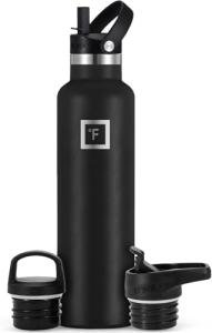 IRON °FLASK Camping & Hiking Hydration Flask with Straw, BPA-Free Insulated Stainless Steel Sports Water Bottle - 24 oz Midnight Black