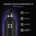 IRON °FLASK Camping & Hiking Hydration Flask with Straw, BPA-Free Insulated Stainless Steel Sports Water Bottle - 24 oz Midnight Black