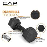 CAP Barbell 150 LB Rubber Coated Hex Dumbbell Hand Weight Set with Vertical Storage Rack | Black Handle