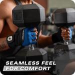 Harbinger Training Grip Wrist Wrap Gloves - Enhanced Grip & Wrist Support, Breathable Lycra Back, Padded Leather Palm, Half-Finger Design, Quick Pull Tabs, Ideal for Weightlifting, Blue, Large