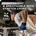 Harbinger Training Grip Wrist Wrap Gloves - Enhanced Grip & Wrist Support, Breathable Lycra Back, Padded Leather Palm, Half-Finger Design, Quick Pull Tabs, Ideal for Weightlifting, Blue, Large