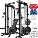 RitFit M1 Pro SmithMachine with Cable Crossover System, Multi-Function Squat Rack Power Cage for Home Gym, Power Rack and Packages Black（bp260 Package）