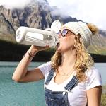 BLUEGO 64oz Glass Water Bottles with Straw Time Marker Half Gallon Large Motivational Water Bottle with Silicone Sleeve 2 Liter Large Glass Water Jug for Gym, Sports& Workout, Daily, White