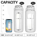 BLUEGO 64oz Glass Water Bottles with Straw Time Marker Half Gallon Large Motivational Water Bottle with Silicone Sleeve 2 Liter Large Glass Water Jug for Gym, Sports& Workout, Daily, White
