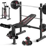 OPPSDECOR Standard Weight Bench Set with Squat Rack, Adjustable Bench Press Set with Leg Extension and Leg Curl, Flat Incline Decline Workout Bench for Home Gym Full Body Strength Training