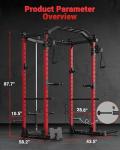 GarveeLife Power Cage, Multi-Functional Power Racks for Home Gym with Cable Crossover System, 1600 LBS Weight Capacity Fitness Squat Rack for Strength Workout with More Training Attachment, Red