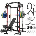 Mikolo Power Cage, 2000LB Power Rack with Independent Dual Pulley System, Multifunction Home Gym Workout Machine for Cable Crossover (Red Package)