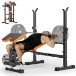 YOLEO 6 in 1 Weight Bench Set for Home Gym, Adjustable & Foldable Weight Bench, Workout Bench with Squat Rack for Bench Press Sit up Incline Flat Decline