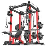 Fitness equipment all-in-one machine, the use of exquisite steel frame, to ensure the stability of the equipment, durable, suitable for garage home gym (Red, New L02+Weight Bench+Cast Iron 220LBS)
