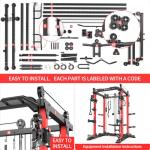 Fitness equipment all-in-one machine, the use of exquisite steel frame, to ensure the stability of the equipment, durable, suitable for garage home gym (Red, New L02+Weight Bench+Cast Iron 220LBS)