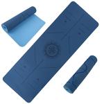 Yoga Mat with Alignment Marks - Lightweight Exercise Mat with Carry Strap for Home Workout or Travel by Wakeman Outdoors (Blue)