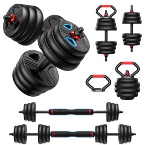 Adjustable dumbbell set, 45lbs Free Weights set with upgraded nut, 4 in 1 Weight Set Used as Kettlebells, Barbell, Push up Stand, Fitness Exercise for Home Gym Suitable Men/Women