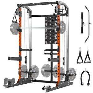 GarveeLife Power Cage, 2000 LB Squat Rack with Dual Pulley Cable Crossover, Multi-Function Home Gym Power Rack with Attachments, Full Body Strength Training Equipment for Home