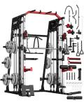 GarveeLife Smith Machine Home Gym All in One, 2200LBS Squat Rack Power Cage with Smith Bar, LAT Pull-Down, Cable Systems, Leg Hold-Down and More Attachments, Workout Equipment (Red Black)