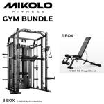 Mikolo Smith Machine with Weight Stack, Power Cage Home Gym System with LAT Pulldown & Cable Crossover, Multi-Functional Trainer with Dual Pulley System, Weight Bench, Cable attachments