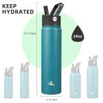 Konokyo Insulated Water Bottle 24oz Stainless Steel Sport Bottles with 3 Lids,Light Blue