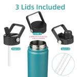 Konokyo Insulated Water Bottle 24oz Stainless Steel Sport Bottles with 3 Lids,Light Blue