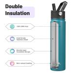 Konokyo Insulated Water Bottle 24oz Stainless Steel Sport Bottles with 3 Lids,Light Blue