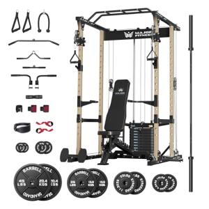 MAJOR FITNESS Power Cage Drone1 Premium- Multi-Function Power Rack for Home Gym, Squat Rack with Pull-up Bar, Cable Crossover System, J-Hooks, for Strength Training, Heavy-Duty Steel Construction