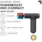 Sharper Image® Powerboost® Pro+ Hot & Cold Compact Deep Tissue Massage Gun - 6 Speed, 4 Attachments, Travel Case| Soothing Heat & Cold Therapy| Portable Lightweight Full Body Shoulder & Back Massager