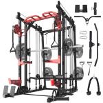 XVD Multi-Function Smith Machine with LAT-Pull Down System & Cable Crossover Machine, 2000LBS Power Cage Squat Rack for Garage Workout & Home Gym
