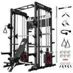RitFit M1 Pro Smith Machine Package, All-in-One Power Cage with Weight Stack Set, Includes LAT Pulldown & Cable Crossover System for Home Gyme (Black, Package (with Weight Stack + Bench))