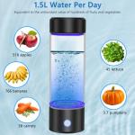 Bntuk Hydrogen Water Bottle, Portable Rechargeable Hydrogen Water Bottle Generator for Home Travel Office Exercise, Black