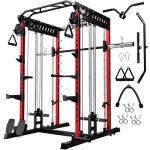 JELENS M21 Smith Machine, Multi-Function Power Cage with Dual Pulley Cable Crossover System, 2000LBS All-in-One Squat Rack with Smith Bar and Attachments (Red, M21 Smith Machine)
