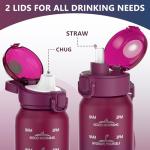 SLUXKE Insulated Water Bottle 32oz with 2Lids(Straw Lid & Spout Lid), 1L Double Walled Water Bottle with Time Marker, 1000ml Stainless Steel Metal Flask for Fitness, Gym and Outdoor RED BLACK