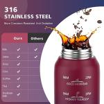 SLUXKE Insulated Water Bottle 32oz with 2Lids(Straw Lid & Spout Lid), 1L Double Walled Water Bottle with Time Marker, 1000ml Stainless Steel Metal Flask for Fitness, Gym and Outdoor RED BLACK