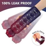 SLUXKE Insulated Water Bottle 32oz with 2Lids(Straw Lid & Spout Lid), 1L Double Walled Water Bottle with Time Marker, 1000ml Stainless Steel Metal Flask for Fitness, Gym and Outdoor RED BLACK