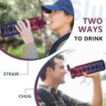 SLUXKE Insulated Water Bottle 32oz with 2Lids(Straw Lid & Spout Lid), 1L Double Walled Water Bottle with Time Marker, 1000ml Stainless Steel Metal Flask for Fitness, Gym and Outdoor RED BLACK