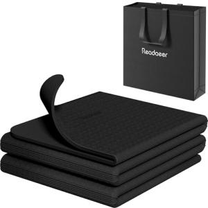 Readaeer Foldable Yoga Mat for Travel Folding Yoga Mat 6mm Thick with Carrying Bag, Non-Slip TPE Exercise Pilates Mat for 72" L x 24" W x 0.24 Inch (Black)