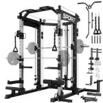 GarveeLife Smith Machine Home Gym, 2200 LBS Squat Rack Power Cage, All in One Home Gym Workout Station with Smith Bar, LAT Pull-Down, Cable Crossover System and More Attachments