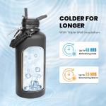 RAYMYLO Insulated Water Bottle 87 oz, Triple Wall Vacuum Stainless Steel (Cold for 48 Hrs), Leak Proof & Non-BPA, Modern Water Flask Jug with Paracord Handle & Straw Spout Lids, Magic Black