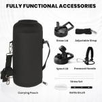 RAYMYLO Insulated Water Bottle 87 oz, Triple Wall Vacuum Stainless Steel (Cold for 48 Hrs), Leak Proof & Non-BPA, Modern Water Flask Jug with Paracord Handle & Straw Spout Lids, Magic Black