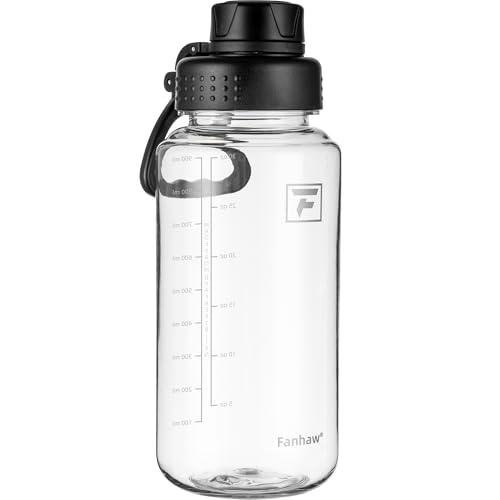 Fanhaw 32 oz Clear BPA-Free Tritan Water Bottle with Fast-Flow Spout Lid, Leakproof Wide-Mouth Reusable Bottle for Gym, School & Office (Clear&Black)