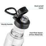 Fanhaw 32 oz Clear BPA-Free Tritan Water Bottle with Fast-Flow Spout Lid, Leakproof Wide-Mouth Reusable Bottle for Gym, School & Office (Clear&Black)