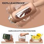 chunmo 74 oz Glass Water Bolttles with Straw Large Motivational Water Bottle with Time Marker Sports Water Bottles with Silicone Sleeve and Handle Lid 2.2L Water Jug for Gym Workout