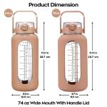 chunmo 74 oz Glass Water Bolttles with Straw Large Motivational Water Bottle with Time Marker Sports Water Bottles with Silicone Sleeve and Handle Lid 2.2L Water Jug for Gym Workout